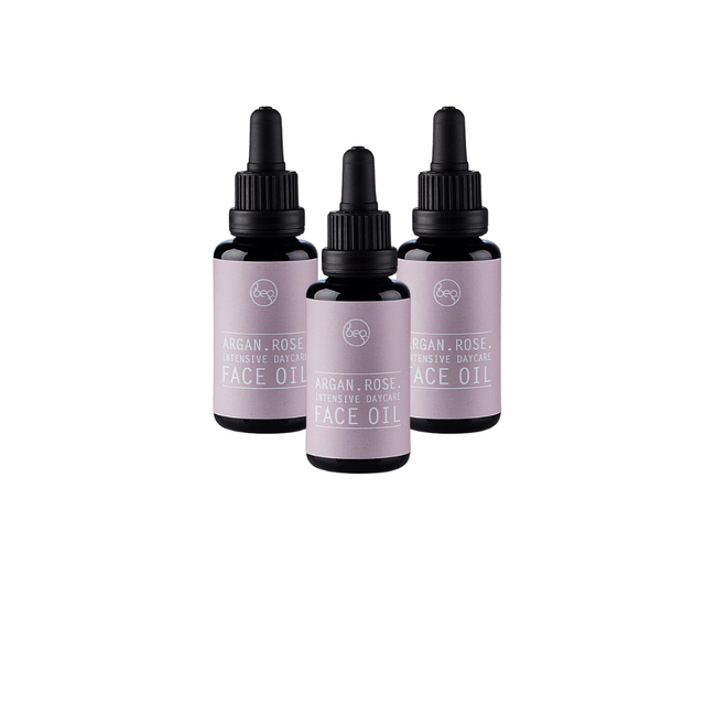 Dreierpack INTENSIVE DAYCARE Gesichtsöl mit Argan- und Rosenöl für intensive Hydration und Hautbalance.
