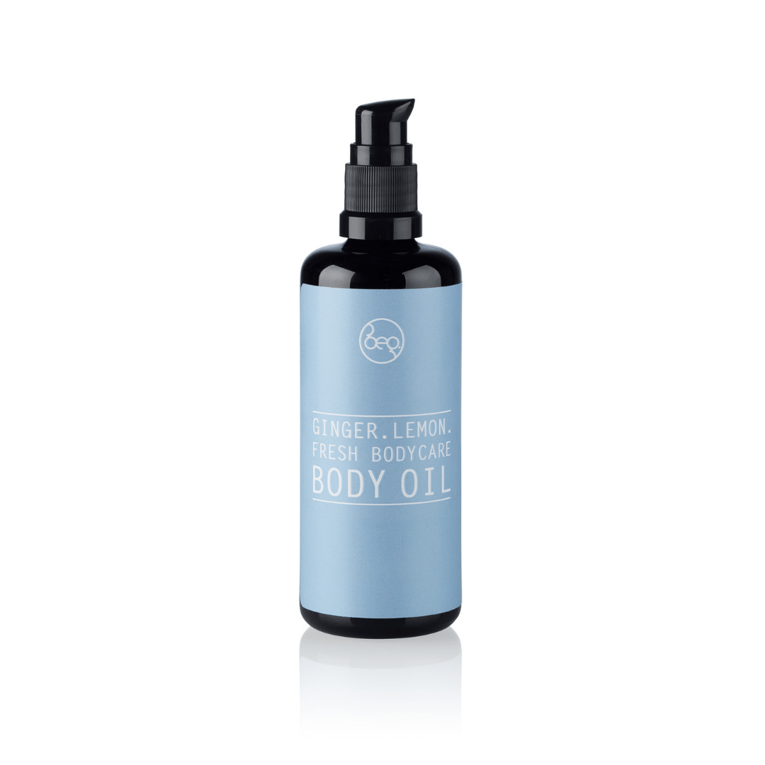Körperöl - Straffendes Hautpflegeöl | Aprikosen-, Argan-, Mandelöl in eleganter blauer Flasche mit Pumpspender für trockene Haut.